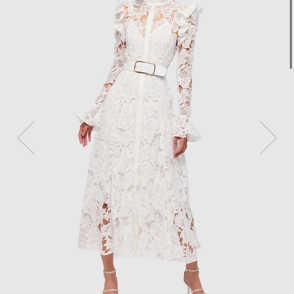 White Lace Midi Dress with Belt